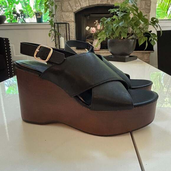 Nwt Universal Thread Wood Wedge Heels  Black 9.5 - Picture 1 of 7